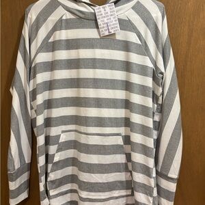 NWT LuLaRoe Amber Hoodie Gray and White Striped Large